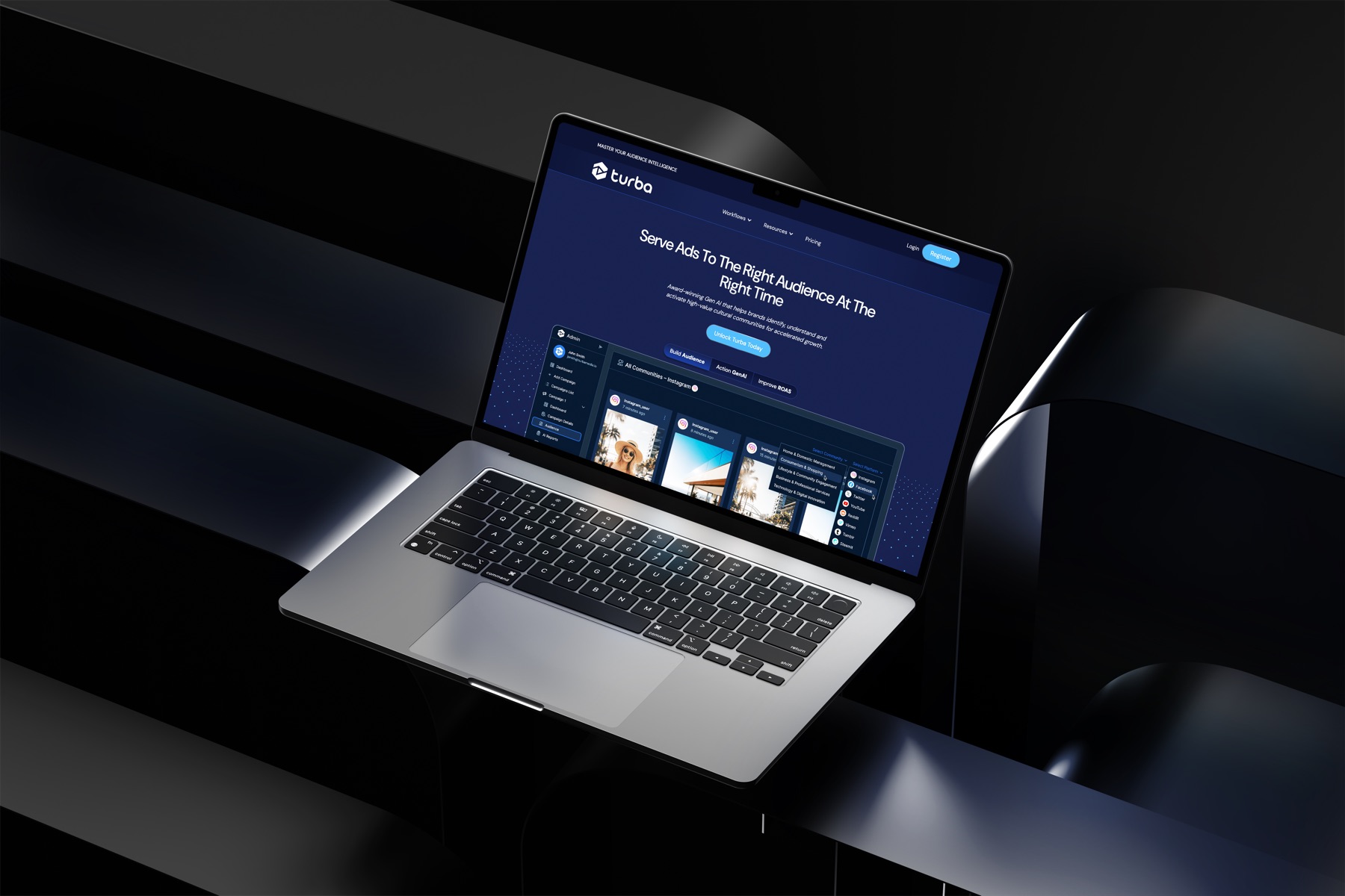 Turba Media — an AI marketing platform, scaled. — laptop