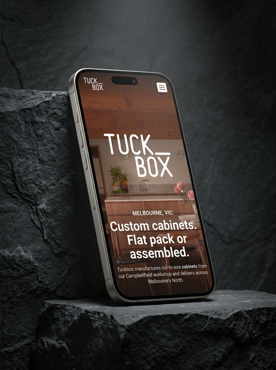 Tuckbox: custom cabinetry, built to showcase. mobile mockup