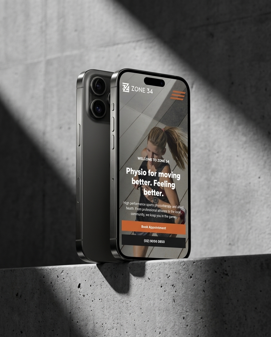 Zone 34: physiotherapy, made easy to find. mobile mockup